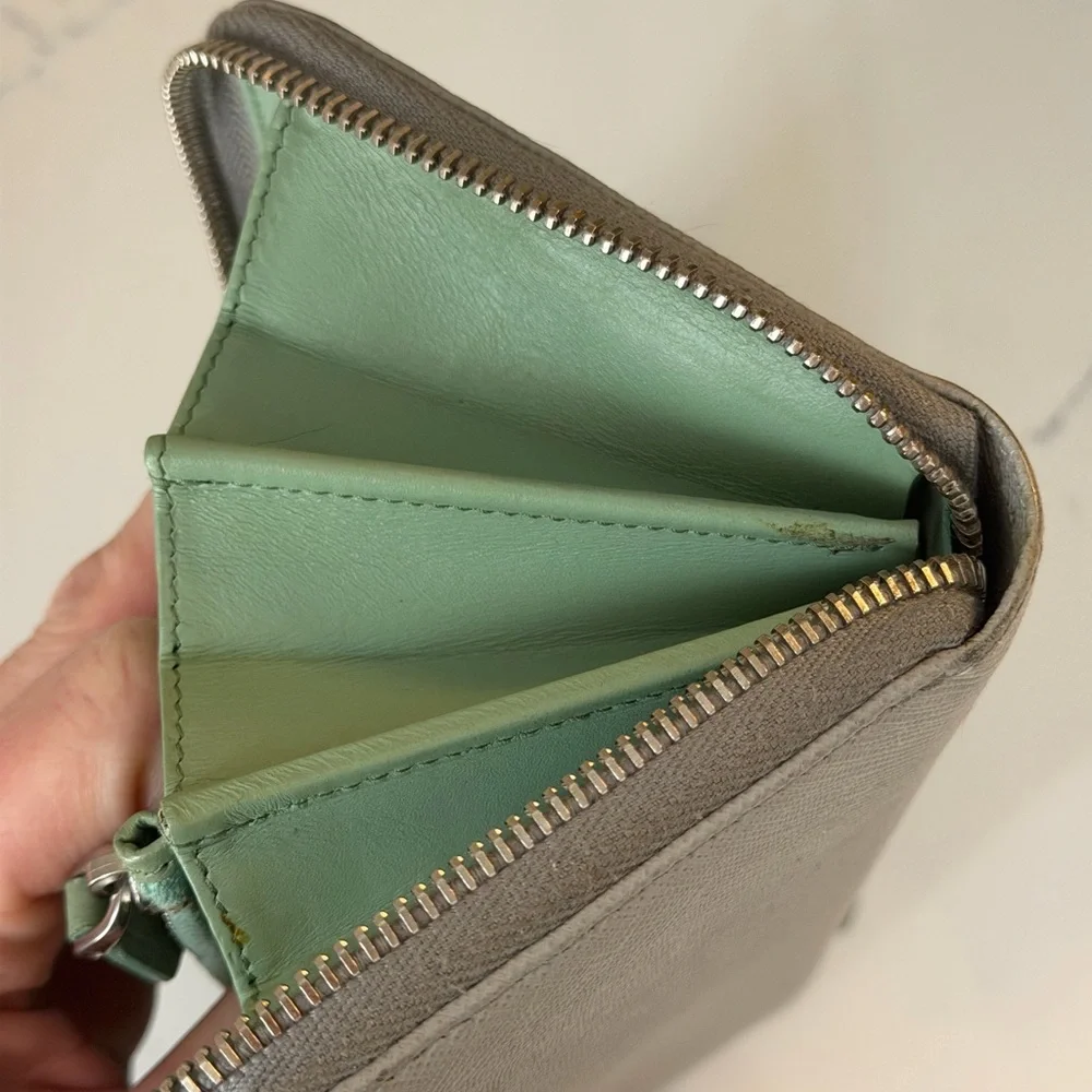 Authentic Prada Gray Leather wallet with mint interior